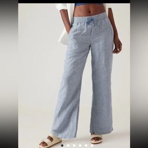 Athelta RETREAT LINEN WIDE LEG PANT… size 8P new with tags… Chambray Blue
